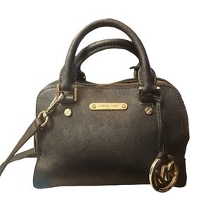 Michael Kors Bedford Mini Satchel Black Saffiano Leather Crossbody Bag Gold Tone